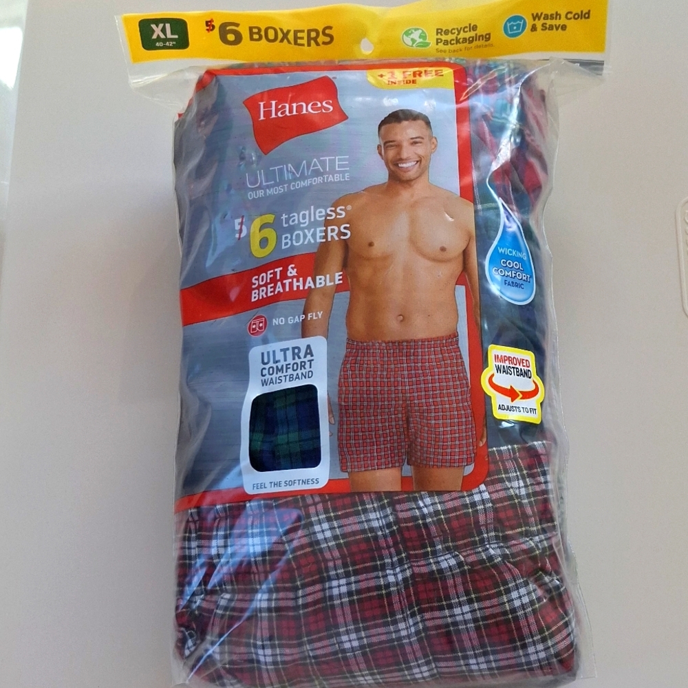 NWT Hanes Men's 6 Tagless Boxers size XL